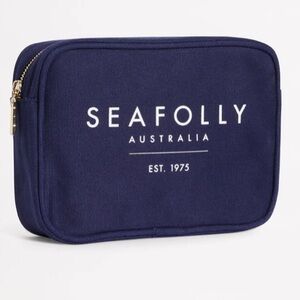 NWT•Seafolly Australia Canvas Pouch Bag True Navy Zip Travel Toiletry Clutch